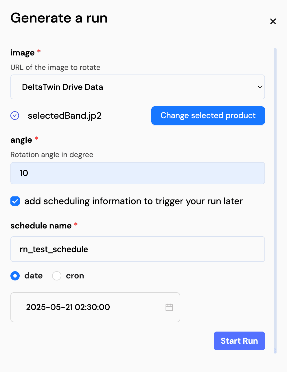 Schedule a run by date